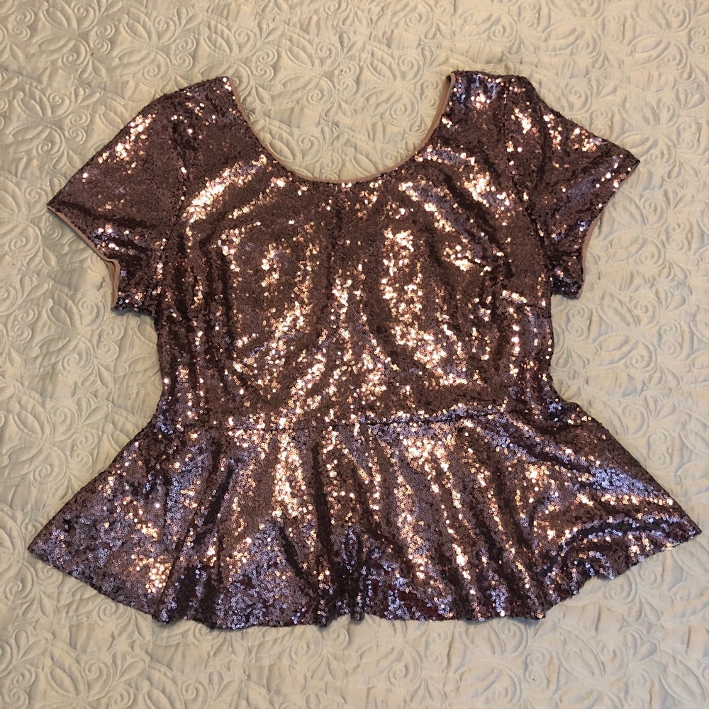 XL Bronze Sequin Peplum Top